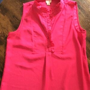 J crew sleeveless blouse ruffled neck hot pink size 6